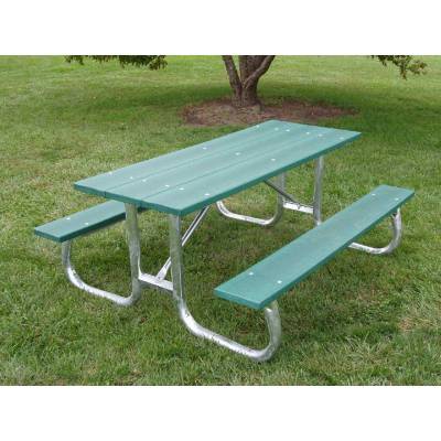 6' and 8' Recycled Plastic Picnic Table with Galvanized Frame - Portable/Surface Mount 
