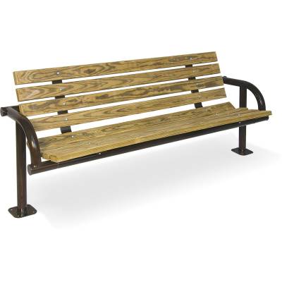 6' Contour Park Wood Bench, Single Post - Surface and Inground Mount