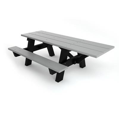 7 1/2' Recycled Plastic A Frame Picnic Table with (2) Attached 6' Seats - ADA - Portable 