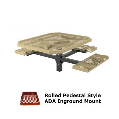 46" x 57" Octagon Rolled Pedestal Picnic Table, ADA - Inground and Surface Mount