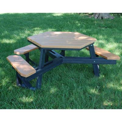 Hex Recycled Plastic Picnic Table with (3) Attached Seats, ADA - Portable