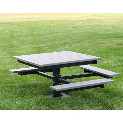 48" Square Recycled Plastic Table with (3) Attached Seats, ADA - Surface Mount 