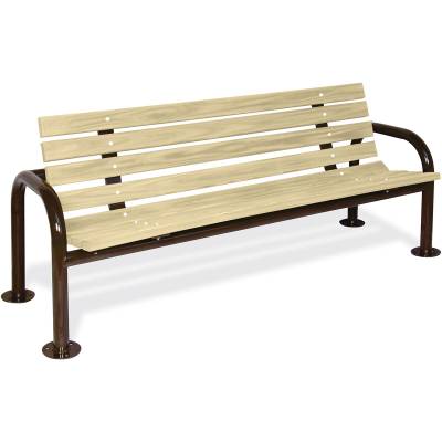 6' Contour Park Wood Bench, Double Post - Portable, Surface and Inground Mount