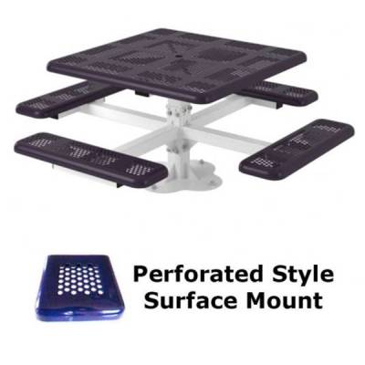 46" Square Perforated Pedestal Picnic Table  - Surface and Inground Mount