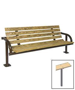 6' Contour Park Wood Bench, Single Post - Surface and Inground Mount - Image 2