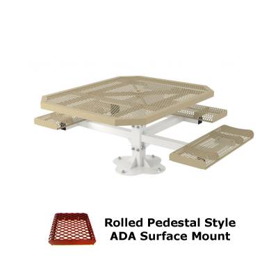 46" x 57" Octagon Rolled Pedestal Picnic Table, ADA - Inground and Surface Mount - Image 2