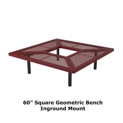 Park Benches - 72" & 96" Square Geometric Benches, Surface and Inground Mount