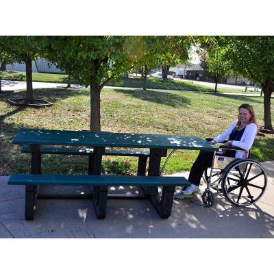 7 1/2' Recycled Plastic Park Place Picnic Table with (2) Attached 6' Seats, ADA - Portable