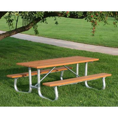 6' and 8' Recycled Plastic Picnic Table with Galvanized Frame - Portable/Surface Mount  - Image 2
