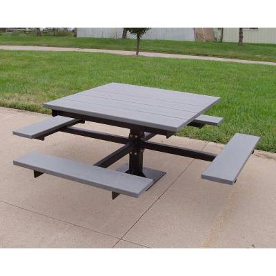 4' Recycled Plastic T Frame Picnic Table, Surface Mount  - Image 2