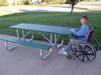 7 1/2' Recycled Plastic Picnic Table with (2) 6 Ft. Attached Seats, Galvanized Frame - ADA - Portable - Image 2