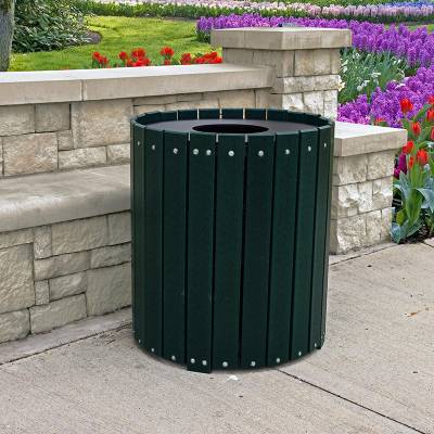 32 and 55 Gallon Round Recycled Plastic Trash Receptacle - Image 4