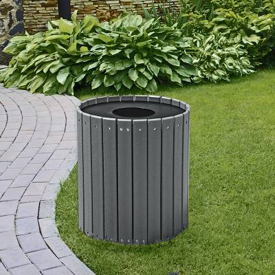 32 and 55 Gallon Round Recycled Plastic Trash Receptacle - Image 5