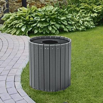 32 Gallon Round Recycled Plastic Trash Receptacle - Image 5