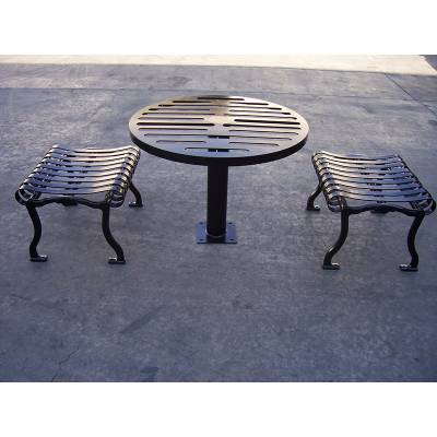 40" Round Iron Valley Picnic Table with 4 Freestanding Seats - Portable / Surface Mount. - Image 2