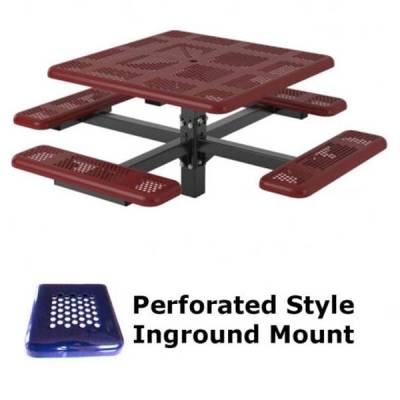 46" Square Perforated Pedestal Picnic Table  - Surface and Inground Mount - Image 2