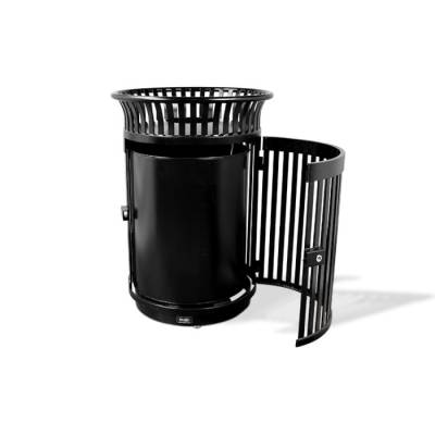 Flare Top Trash Receptacle with Door - Powder Coated - Black - Image 1