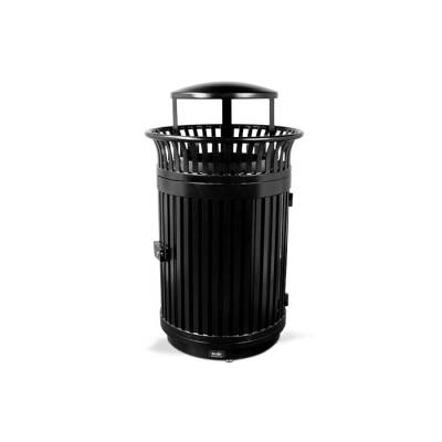 Flare Top Trash Receptacle with Door - Powder Coated - Black - Image 5
